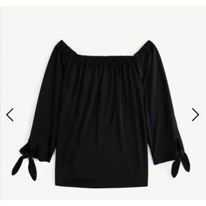 Ann Taylor Factory Off Shoulder Tie Sleeve Black Blouse S
